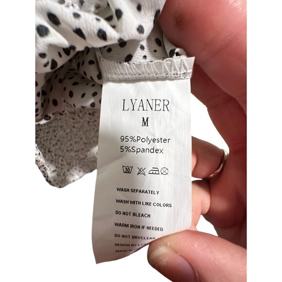 🍒 2/$20 🍒 Black & White Pebble Print Plunging Neckline Long Sleeve Blouse sz M - Picture 5 of 8